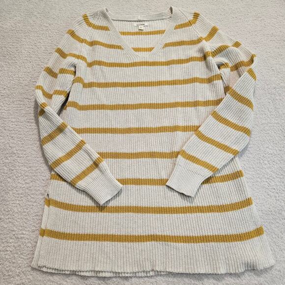 Goodthreads Cotton Shaker Stitch Pullover Sweater Women's L V-neck Striped - Picture 1 of 11